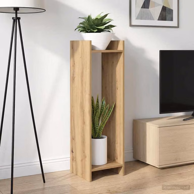 Set di 2 supporti per piante vidaXL in legno color rovere, design moderno, L/P/H: 30 x 30 x 100 cm