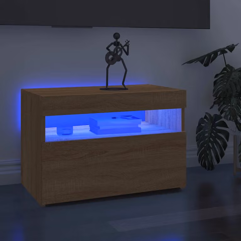 vidaXL Mobile Porta TV Moderno con Luci LED Integrate in Rovere e Marrone L: 60 cm, P: 35 cm, H: 40 cm