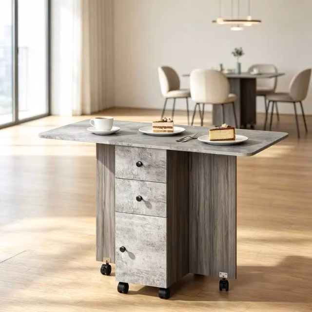 Tavolo da pranzo pieghevole 120x60x76,5 cm in truciolare grigio salvaspazio –