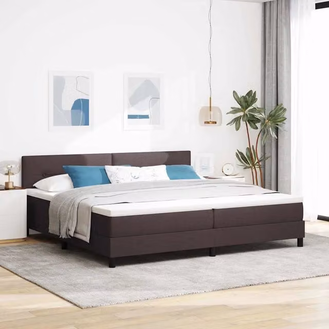Letto a molle con testiera vidaXL in tessuto marrone con illuminazione sottostante e porta USB L/P/H: 200 x 200 x 203 cm – 1
