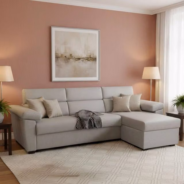 Divano Letto con Penisola Sfoderabile DMORA Made in Italy, Grigio Chiaro, L/P/H: 285 x 160 cm – 1