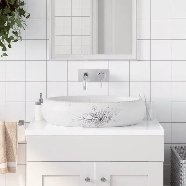 Lavabo da Appoggio-Lavandino-Lavello Bianco Ovale 59x40x15 cm Ceramica