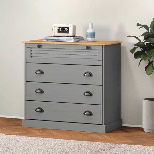 Cassettiera moderna vidaXL in legno di pino cerato grigia L: 80 cm, P: 40 cm, H: 76 cm
