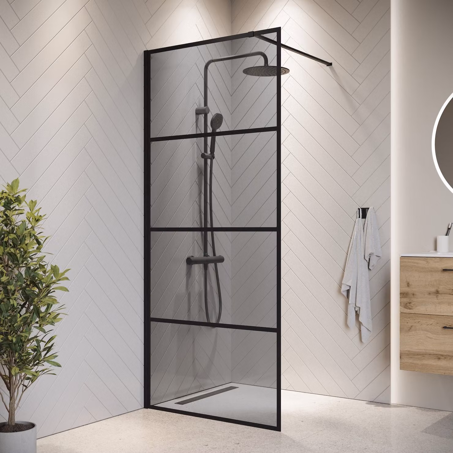 Badplaats Parete Doccia Essos 100 x 200 cm – Nero – Doccia Walk-In 8 mm Vetro Fumé