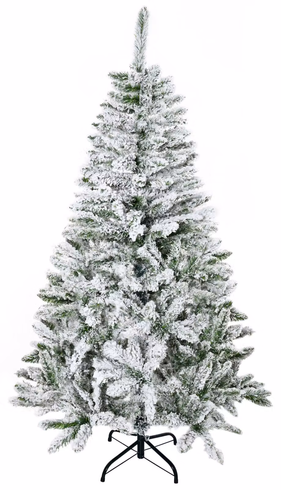 Albero di Natale Innevato Alto 150 cm con 358 Rami Ignifughi e Base in Acciaio Verde