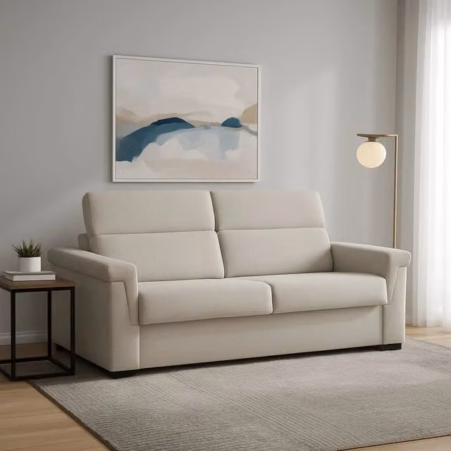 Divano Letto 2 Posti DMORA Beige con Rivestimento Sfoderabile e Struttura in Legno Made in Italy L: 205 cm, P: 95 cm