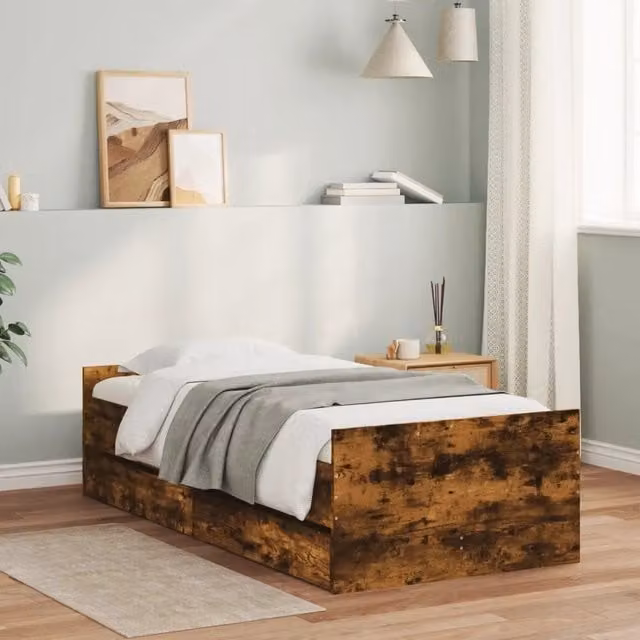 Giroletto con Cassetti-Struttura Letto con contenitore Rovere Fumo 90x200 cm 527767