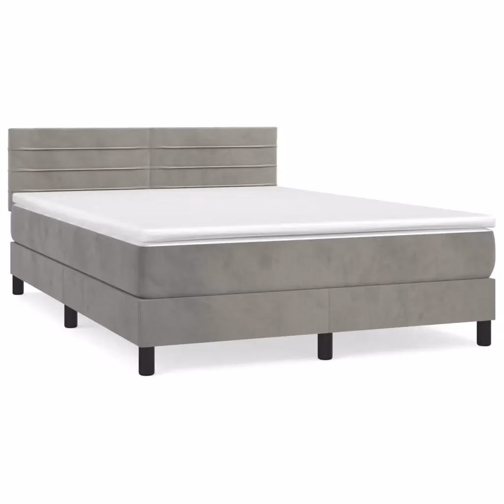 Letto Ibrido con Giroletto a Molle e Materasso vidaXL in Velluto Grigio Chiaro e Bianco L/P/H: 203 x 140 x 88 cm – 2