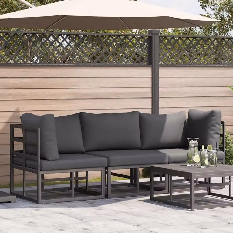 Set di mobili da esterno vidaXL composto da 3 pezzi in metallo nero e antracite con cuscini inclusi per giardino e terrazza