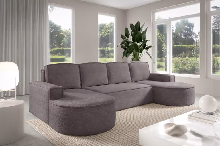 GUTTO Molly Divano angolare a U con forma arrotondata in verde crema - forma arrotondata di tendenza! Nuovo 2025 (con funzione letto)