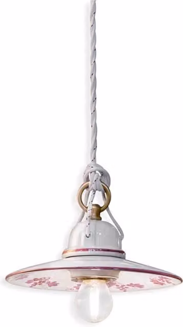 Sospensione Classico Asti Ferro E Ceramica Ottone Satinato Decorato 1 Luce E27