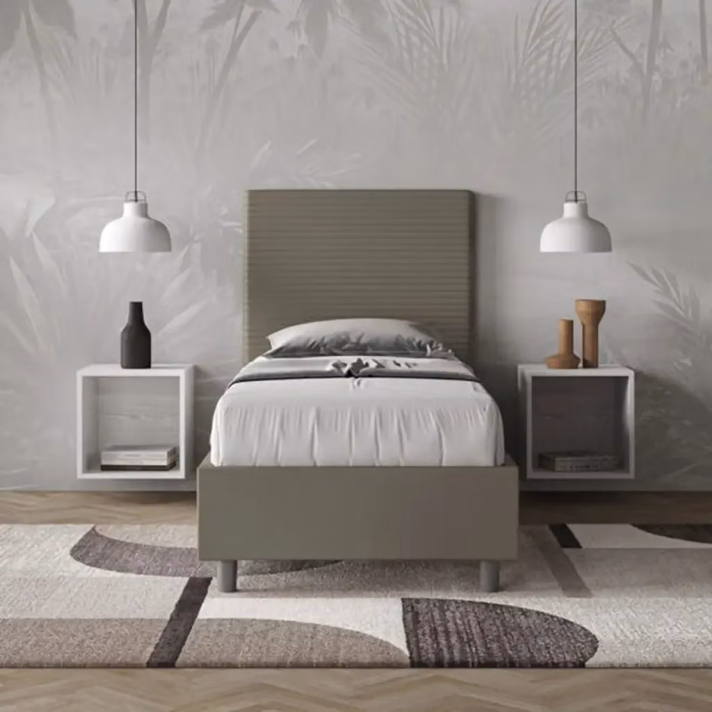 Letto singolo contenitore imbottito Ityhome in similpelle color cappuccino L: 90 cm, P: 210 cm – 2