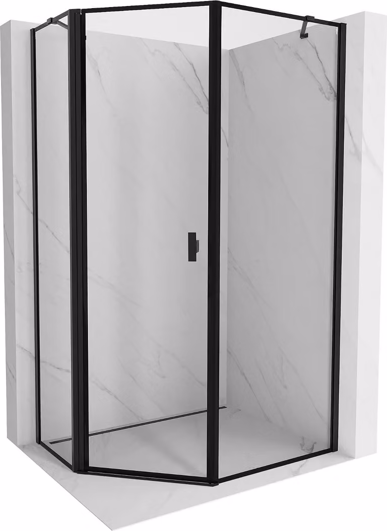 Mexen Mist cabina doccia pentagonale asimmetrica a battente sinistra 90 x 100 cm, cornice nera, nero - 8A8-090-100-70-70-L