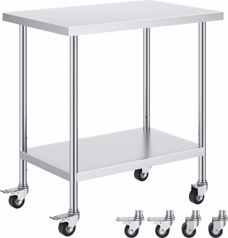 Tavolo da lavoro in acciaio inox - Tavolo di preparazione mobile - Tavolo commerciale 610x914 mm - Postazione di lavoro in cucina per il catering