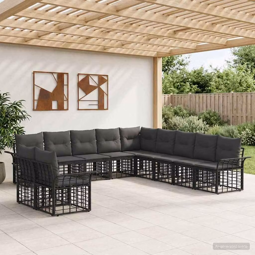 Maison Exclusive - Set da esterno per divano, 11 pezzi, colore nero e grigio scuro, materiale: poliestere