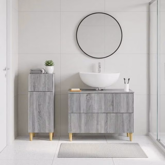 Set di mobili da bagno moderno vidaXL composto da mobile sottolavabo e mobile laterale in legno grigio opaco