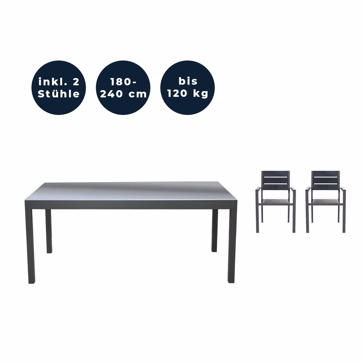 Home Deluxe - Tavolo da giardino allungabile - SOL - ca. 180 (240) x 90 x 75 cm - incl. 2 sedie, incl. accessori I Mobili da giardino tavolo allungabile set da balcone