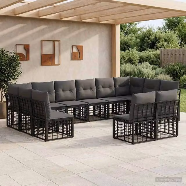 Set di divani da esterno Nero e Grigio scuro Poliestere 3437577