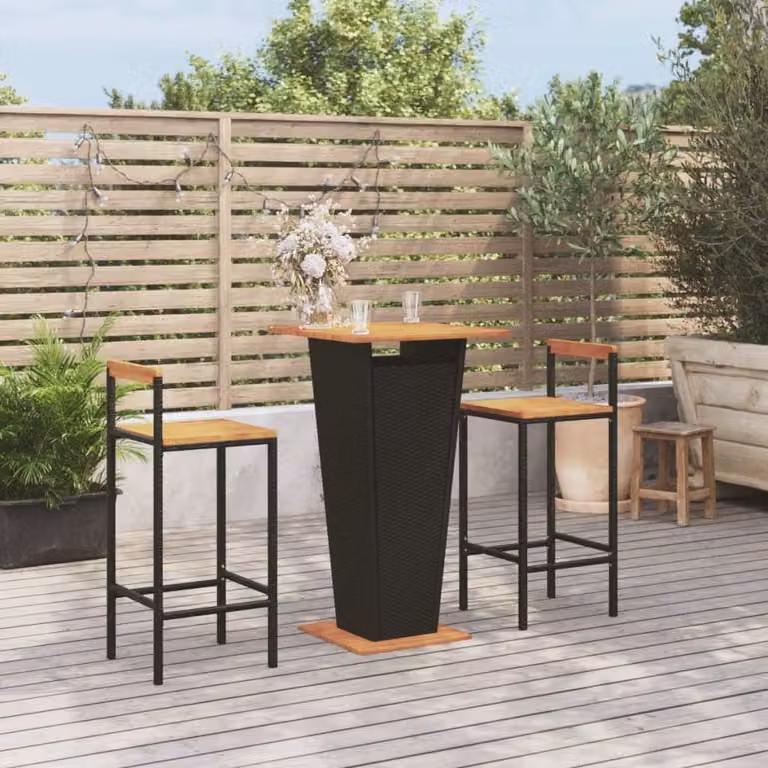 Maison Exclusive - Set da bar da giardino 3 pezzi in polyrattan nero e legno massello di acacia