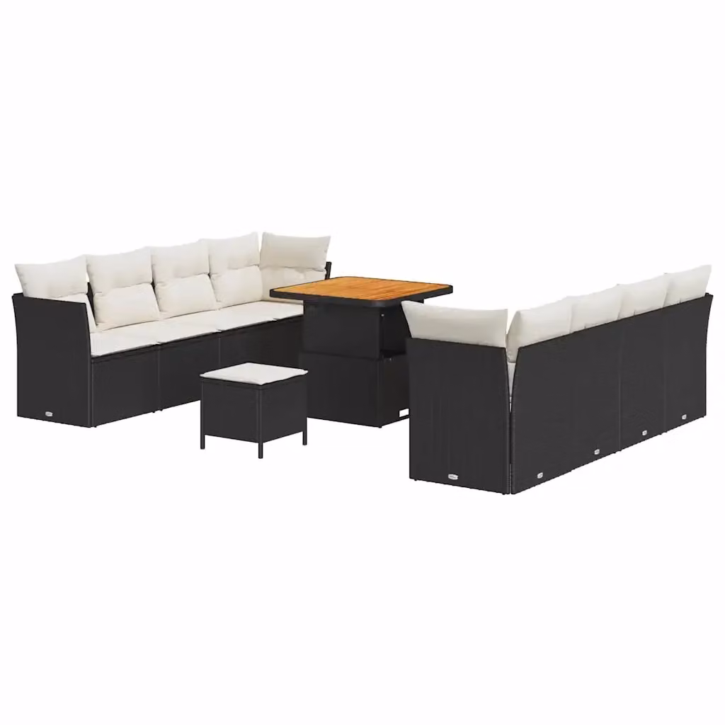 vidaXL Set Divano da Giardino Moderno a Forma di U in Polyrattan con 11 Pezzi, 8 Posti, Nero e Beige – 2