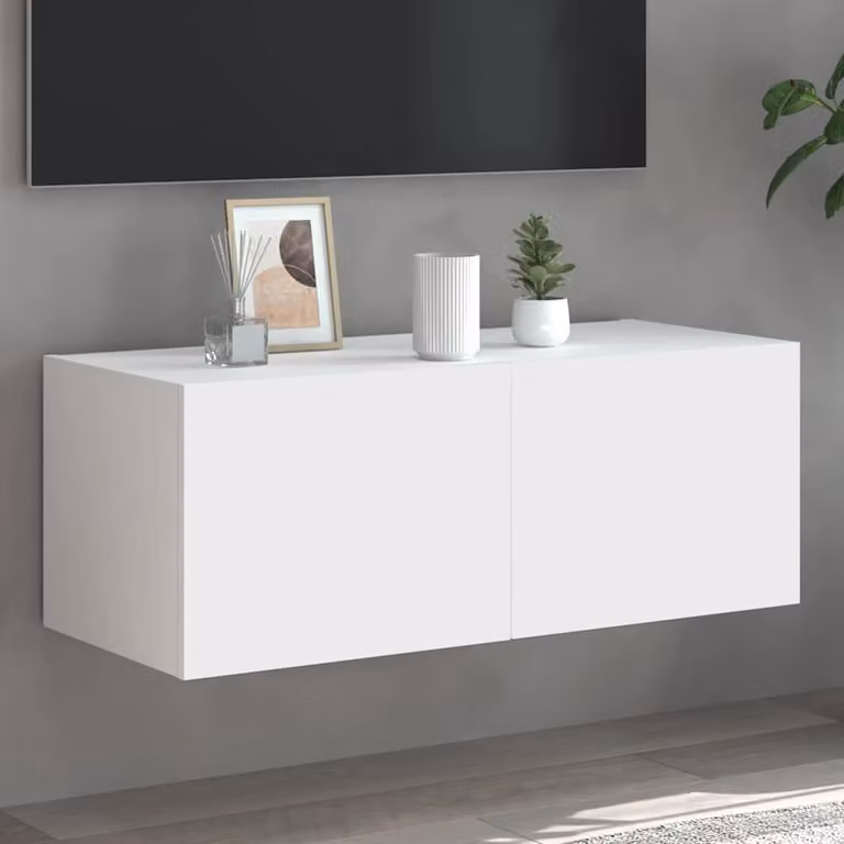 Mobile TV a parete vidaXL con luci LED integrate, Bianco, L 80 cm x P 35 cm x H 31 cm