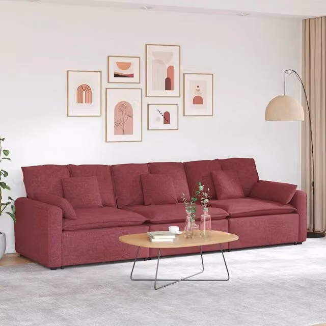 Divano Modulare con Cuscini Rosso Vino 3321090