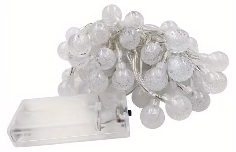 Catena luminosa con bolle, 2,5 metri, luce bianca fredda, alimentata a batteria
