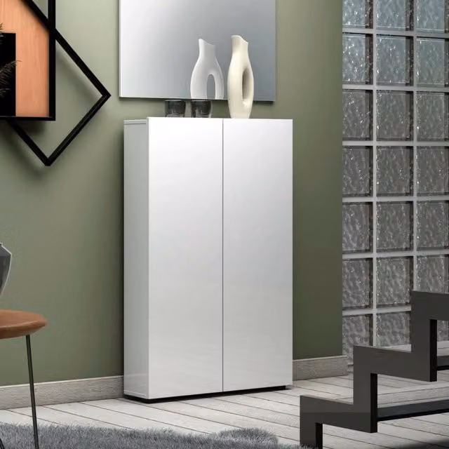 Armadio Multiuso Unicorno DMORA Bianco Lucido con 2 Ante e Ripiani Interni L: 70 cm, H: 115 cm