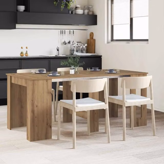 Tavolo da pranzo rettangolare moderno vidaXL in legno color rovere marrone con piano pieghevole L: 180 cm, P: 85 cm, H: 75 cm