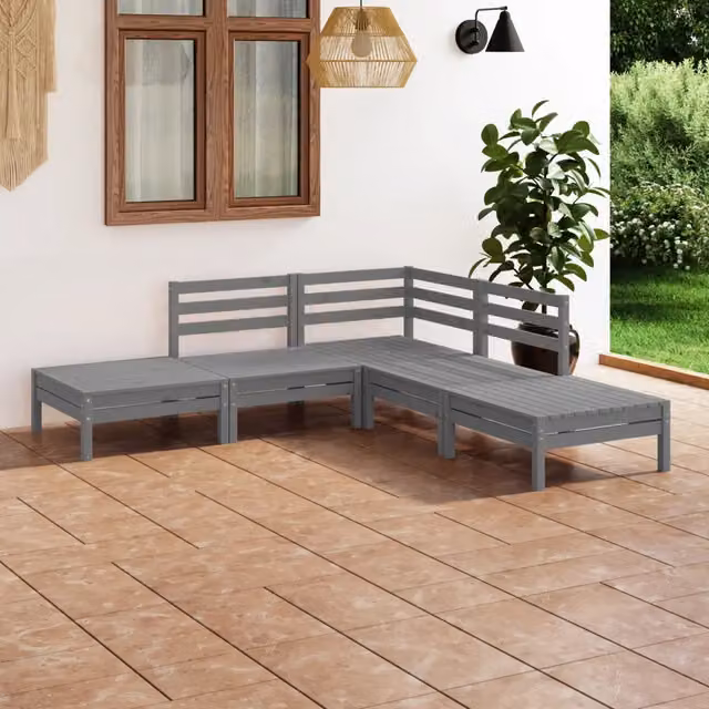 Set Salotto da Giardino 5 pz in Legno Massello di Pino Grigio 3082639