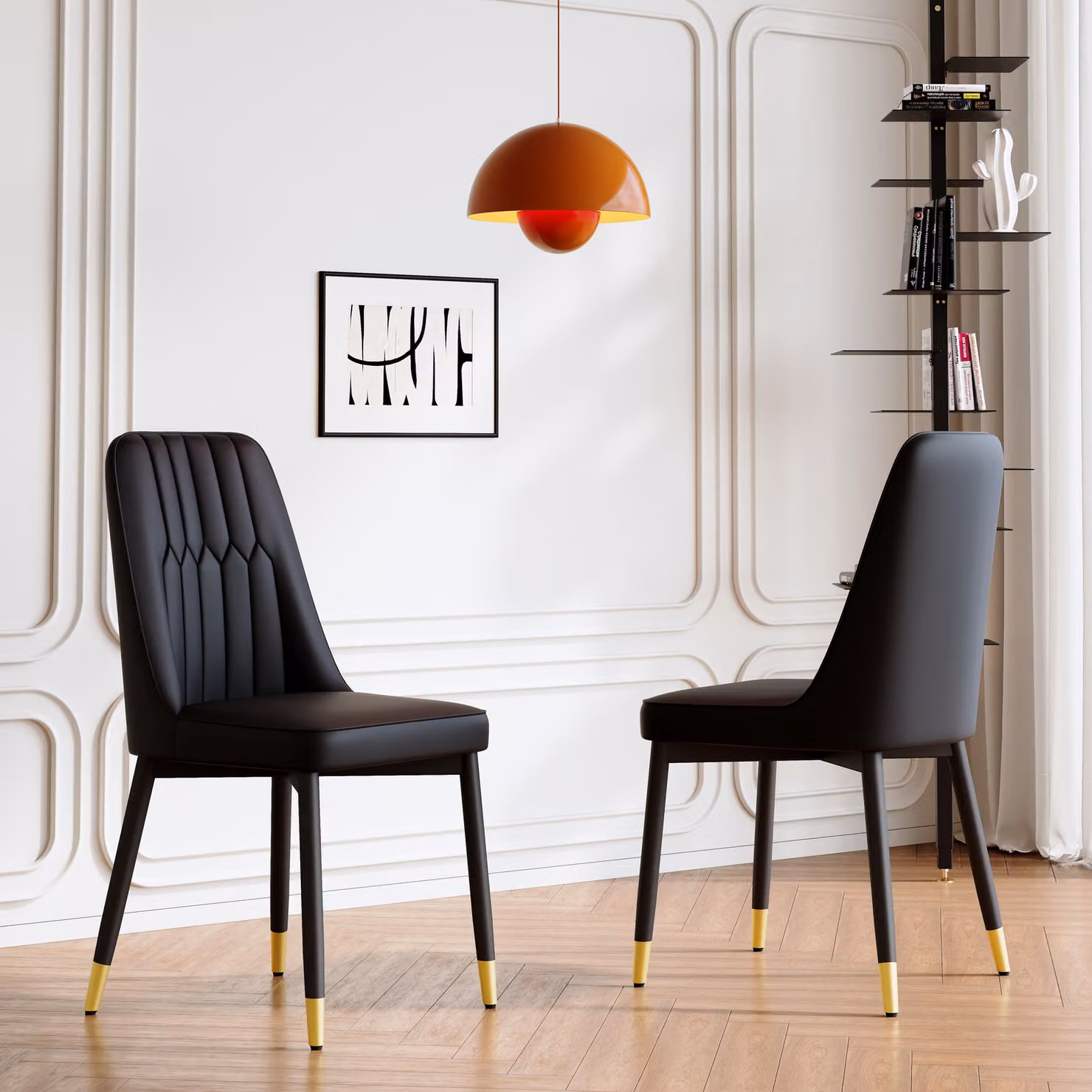 Set di 2 sedie da pranzo, con schienale imbottito in ecopelle, gambe in metallo, design versatile (nero)