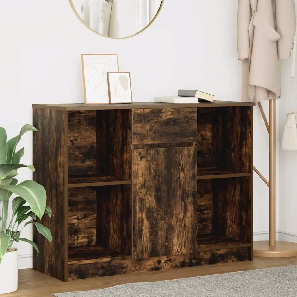 Credenza con cassetto vidaXL in rovere fumo, design moderno, L 101 x P 35 x H 76 cm