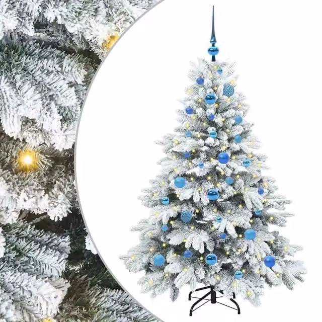 Albero di Natale artificiale bianco moderno con 150 LED luce bianca calda in PE e PVC, Altezza: 150 cm – 1
