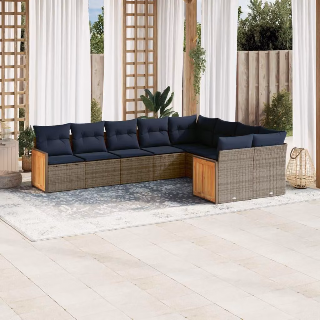 Maison Exclusive - Set di 9 pezzi per giardino con cuscini, grigio, polyrattan