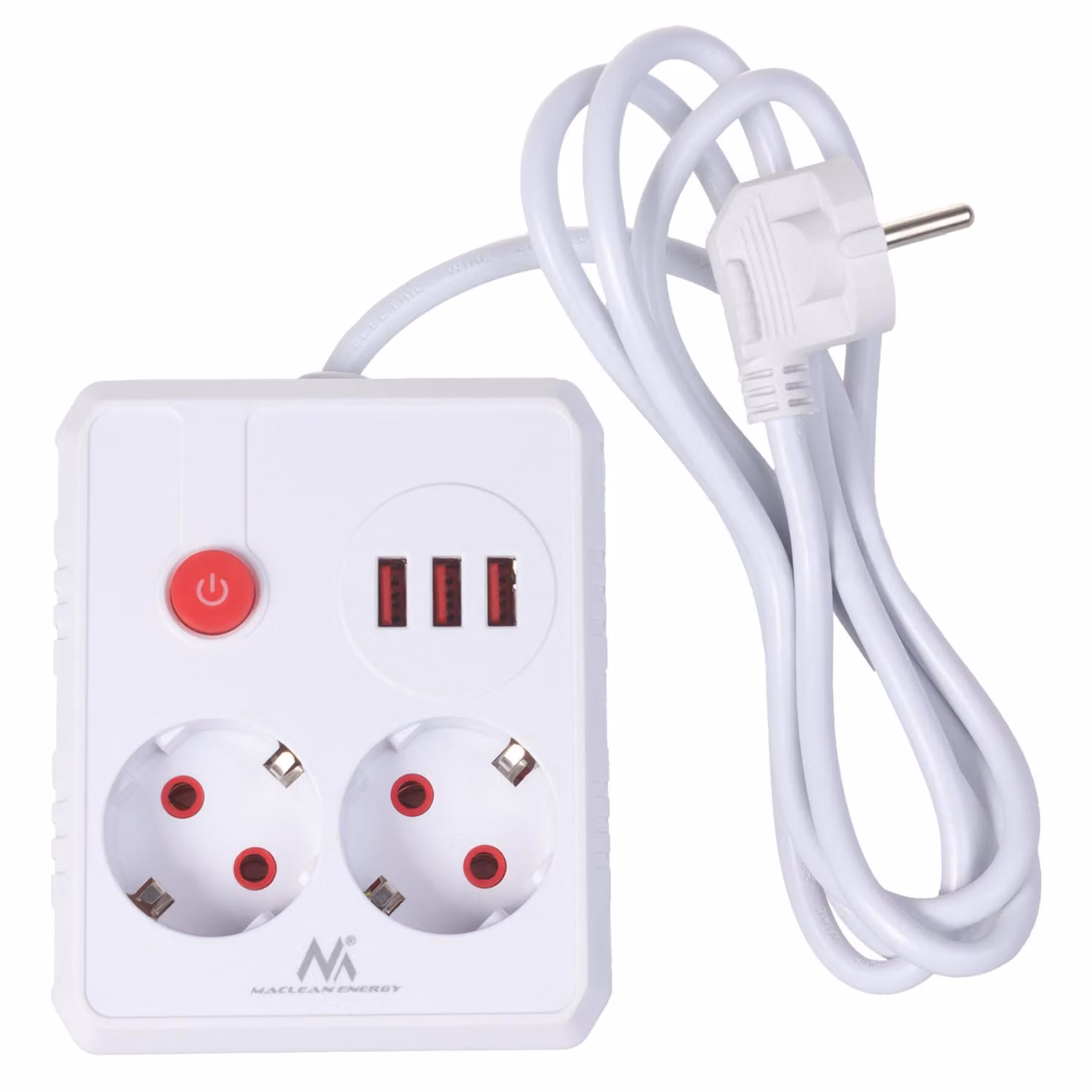 Cavo di prolunga per prese Maclean 2 prese + 3xUSB 110-240V AC 50/60Hz 2,1A max 2500W 1,5m bianco MCE387 W