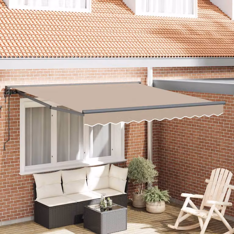 vidaXL Tendone a semi-cassette in alluminio e poliestere, Beige, L: 350 cm, P: 250 cm