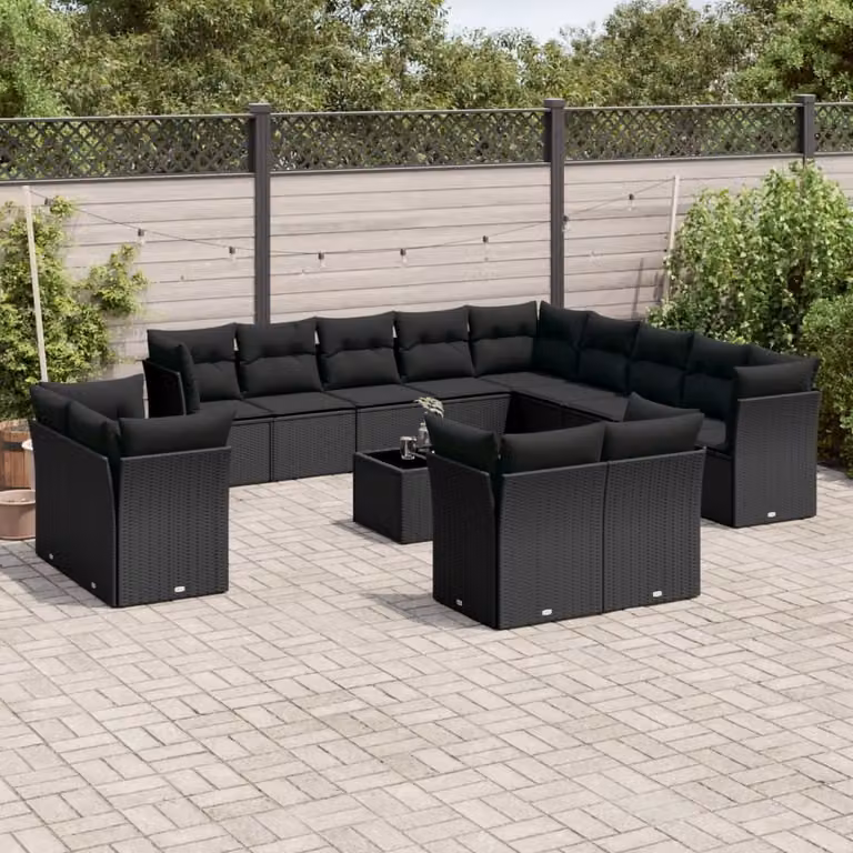 Maison Exclusive - Set da giardino 14 pezzi con cuscini in polyrattan nero