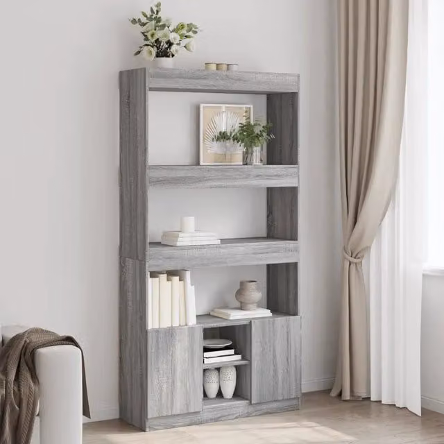 Credenza a parete vidaXL in legno MDF Grigio opaco L: 92 cm, P: 33 cm, H: 180 cm
