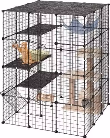 VEVOR Gabbia per Gatti a 4 Livelli in Metallo Nero, Recinto Fai Da Te per Uso Interno con 4 Porte, L/P/H: 104,1 x 104,1 x 139,7 cm