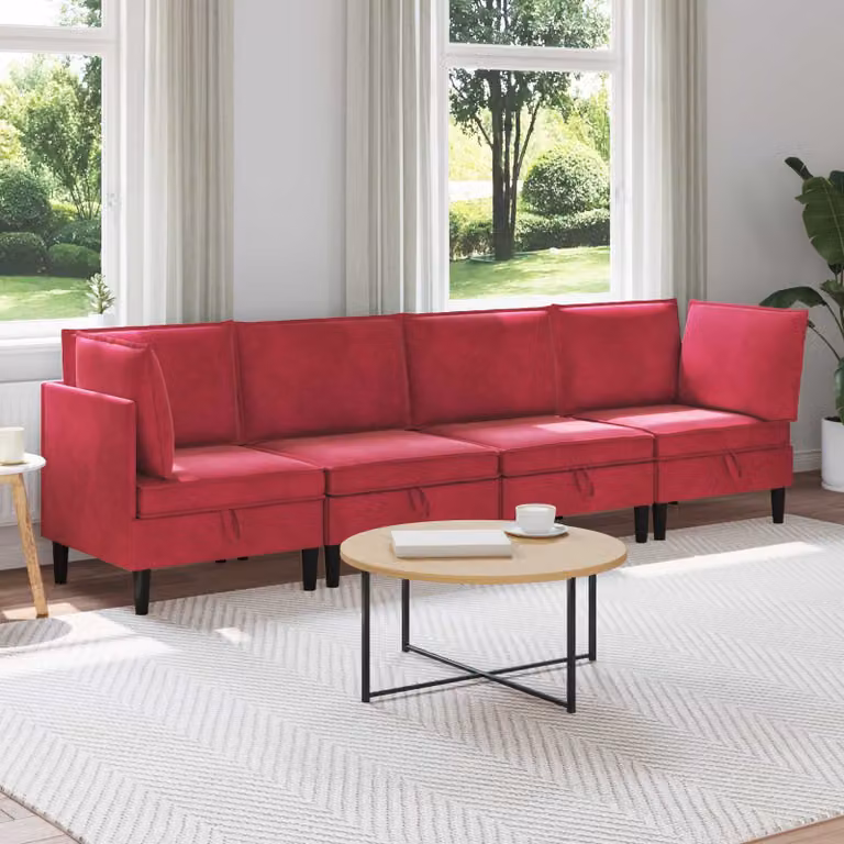 Set di mobili per il soggiorno vidaXL in velluto rosso con divano ad angolo e cuscini inclusi