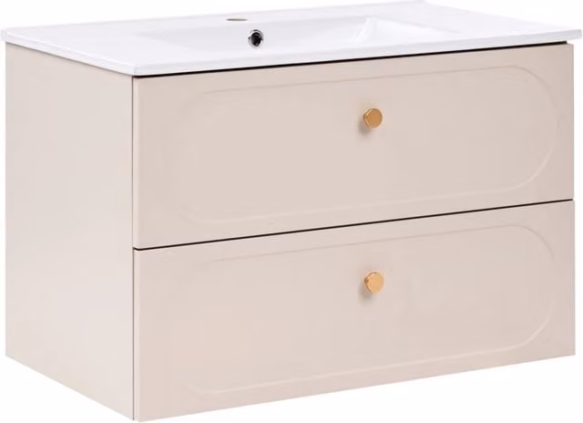 Mobile bagno sospeso beige in MDF con lavabo in ceramica, 2 cassetti, stile glamour