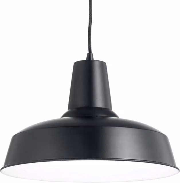 Sospensione Industrial Ideal Lux Moby in Metallo con Attacco E27, Disponibile in Nero, Bianco o Rame