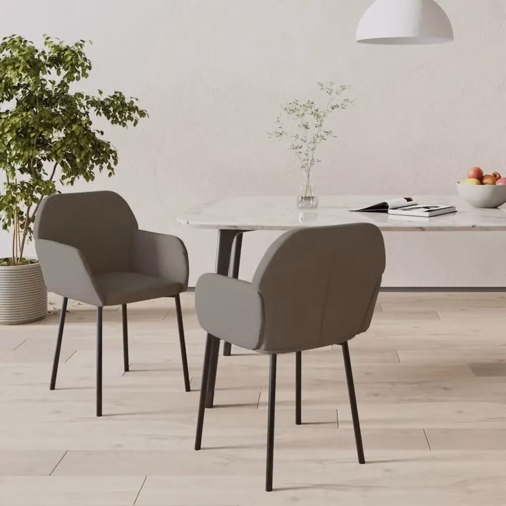 Set di 2 sedie da pranzo e cucina moderne in velluto grigio con braccioli e struttura in metallo – 2