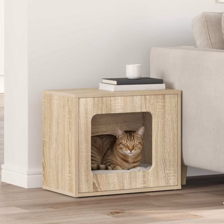 Casa per Gatti vidaXL in Legno Rovere Sonoma, Colore Marrone e Beige, L 51 cm x P 30 cm x H 42,5 cm