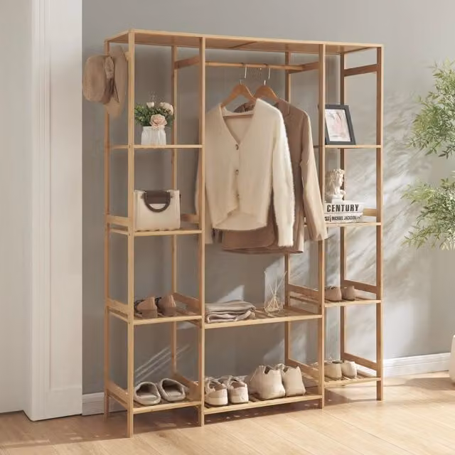 Stand Appendiabiti Ilomantsi en.casa in Bambù Marrone e Beige H 165 x L 122 x P 35 cm