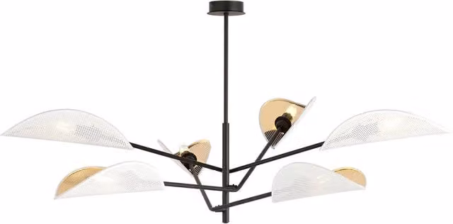 Lampadario 6 Luci Po In Acciao Nero E Bianco Oro Con Bracci Mobili