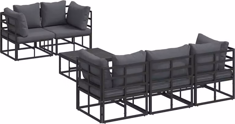 Set Divano da Giardino con cuscino 6 pcs Nero Acciaio