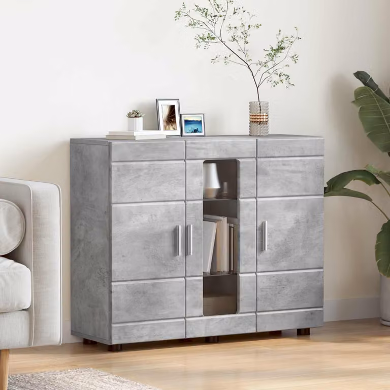 Armadio moderno vidaXL in legno ingegnerizzato grigio cemento con ante a battente e ripiani interni