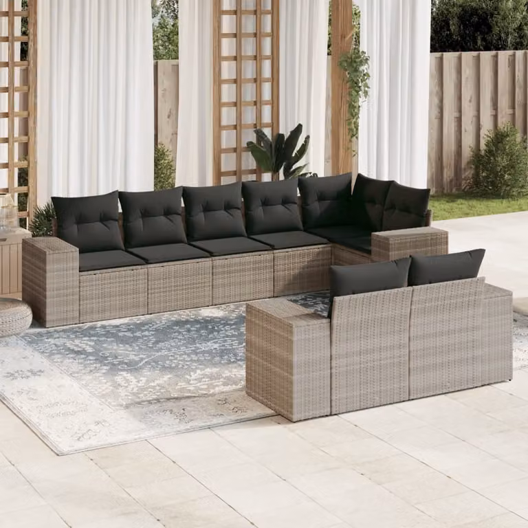 Maison Exclusive - Set Divano da Giardino 8pz con Cuscini Grigio Chiaro Polyrattan
