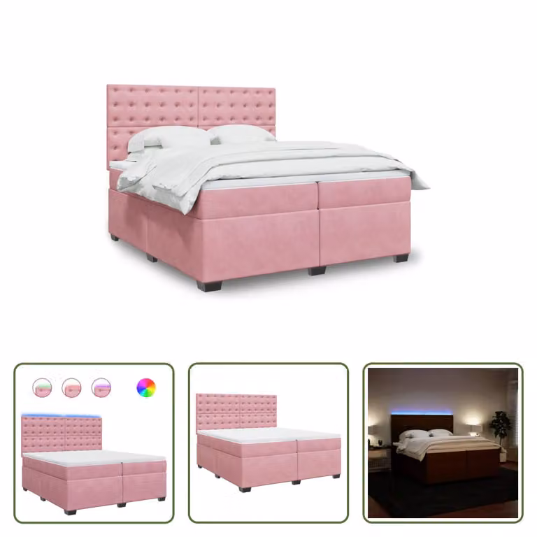 The Living Store Letto a molle con materasso Rosa 200x200 cm Velluto
